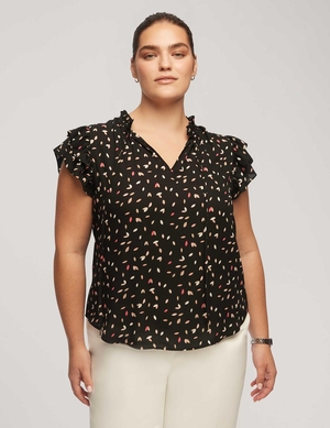 Grande Taille Anne Klein Printed Sans Manches Ruffle Tie Blouse   | FUQ-9832849